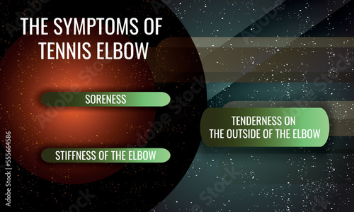 the symptoms of Tennis elbow. Vector illustration for medical journal or brochure.
