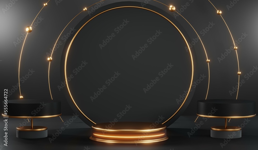 3D rendering of blank product background for cream cosmetics Modern black podium background 3D rendering of blank product background for cream cosmetics Modern black podium background