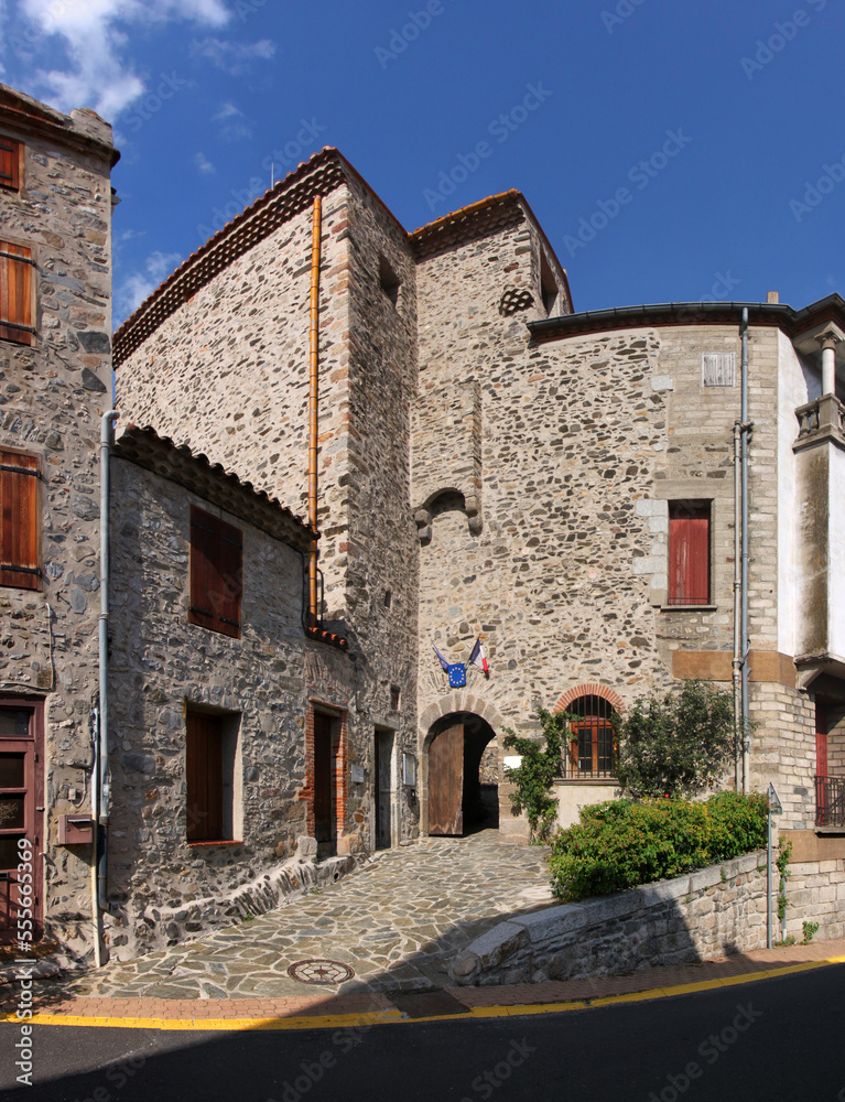 Medieval castle with city hall in the old village of Sournia, Occitanie region in France