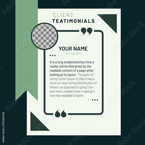 Client or customer testimonial social media post design. Customer service feedback review post