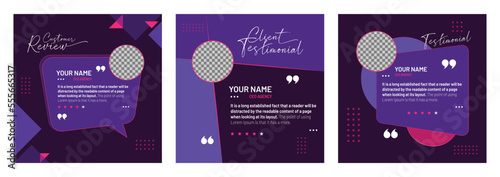 Client or customer testimonial social media post design. Customer service feedback review post