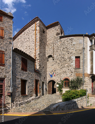 Medieval castle with city hall in the old village of Sournia  Occitanie region in France