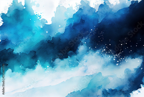 Abstract light and dark blue watercolor background, paint texture, created with Generative AI technology