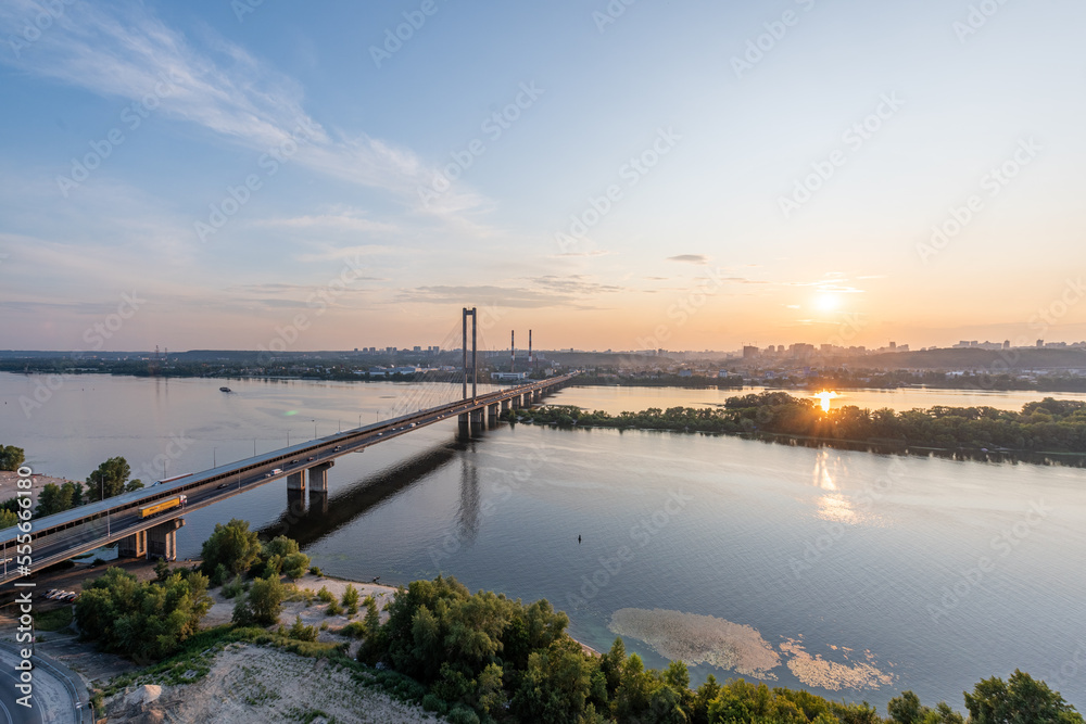 Evening view of the Moscow bridge across the Dnieper in Kiev, Ukraine