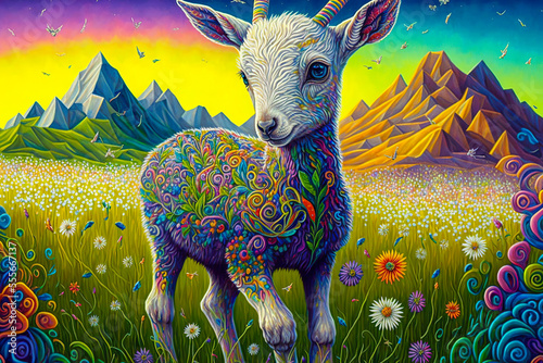 Adorable  baby goat painted with flowers photo