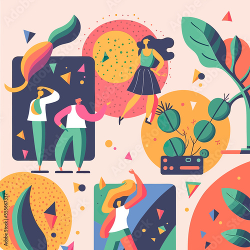 An artsy illustration of co-workers having fun at their office