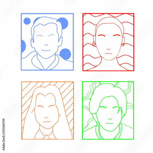 The diverse group of people, man and woman in colorful frame. Society or population, social diversity. Flat cartoon vector illustration. isolated on white background
