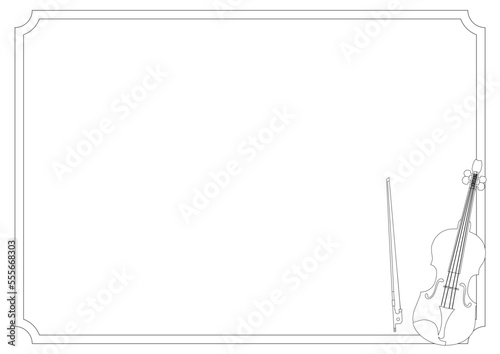シンプルでかわいいバイオリンの線画イラストフレーム素材