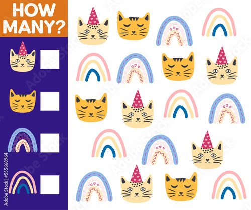 How many Cat, game for children. printable worksheet