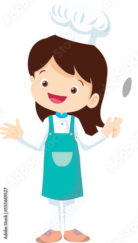 Cooking children girl Little kid making delicious food professional chef