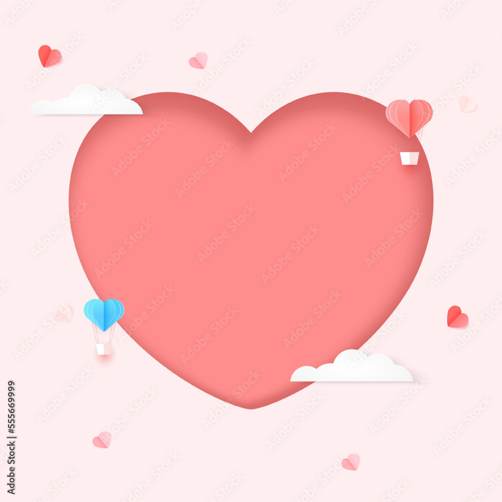 Happy Valentines Day Background with a heart shape papercut concept ...