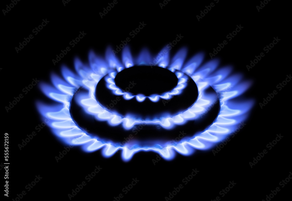 Gas burner, kitchen stove cooking flame close up shot Gas burner, kitchen stove cooking flame close up shot