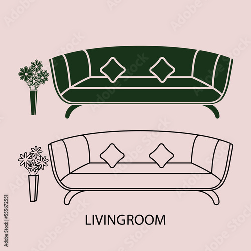 Apartment interior  perfect icon. Living room furniture. 