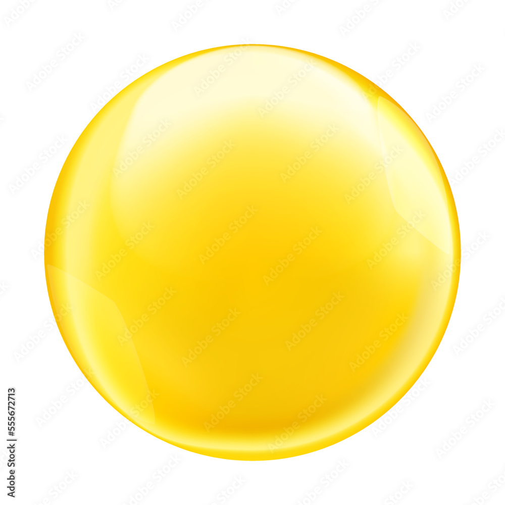 Golden oil translucent bubble or round drop with transparency