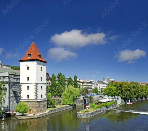 Prague, Smichov - The Malostranska Water Tower and the River Vltava. Prague is UNESCO World Heritage Site, Czech Republic photo