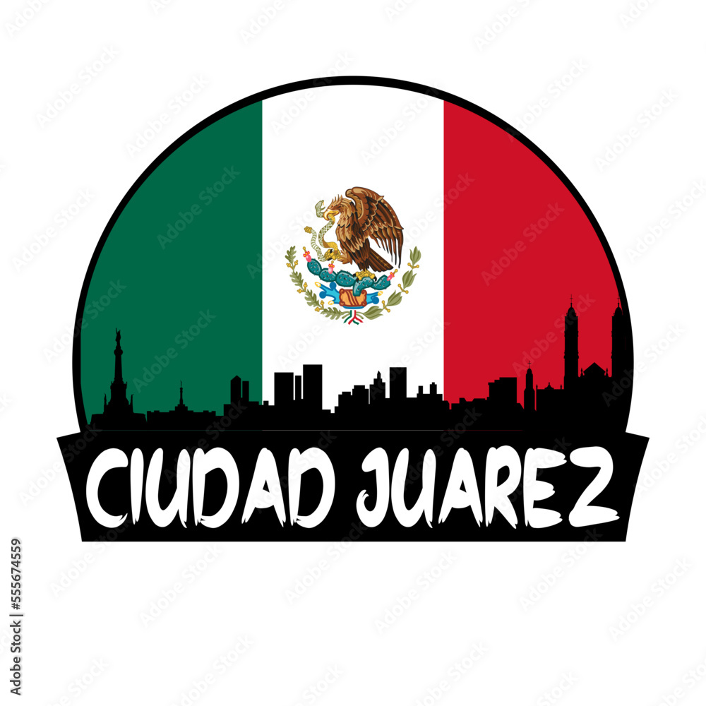 Ciudad Juarez Mexico Flag Skyline Silhouette Retro Vintage Sunset