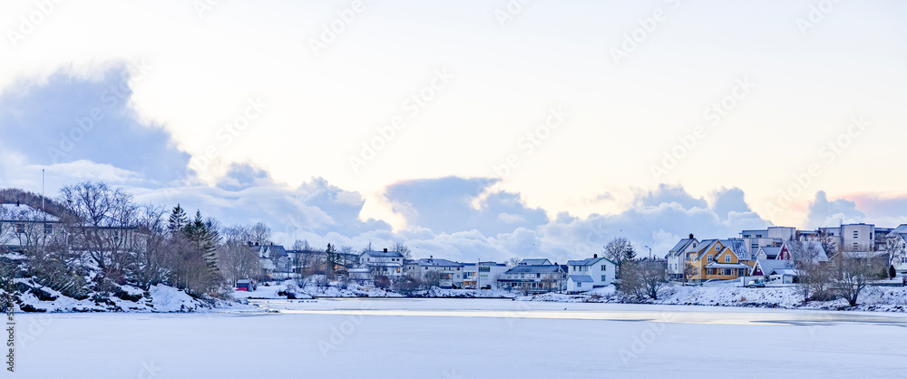 Cold and beautiful winter weather in Brønnøysund, Helgeland, Norway, Europe