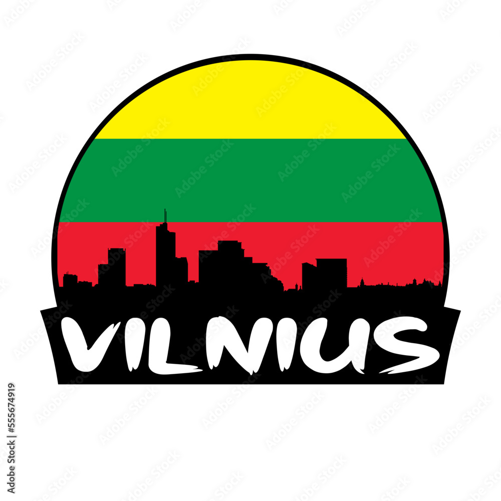 Vilnius Lithuania Flag Skyline Silhouette Retro Vintage Sunset Vilnius Lover Travel Souvenir Sticker Vector Illustration SVG EPS
