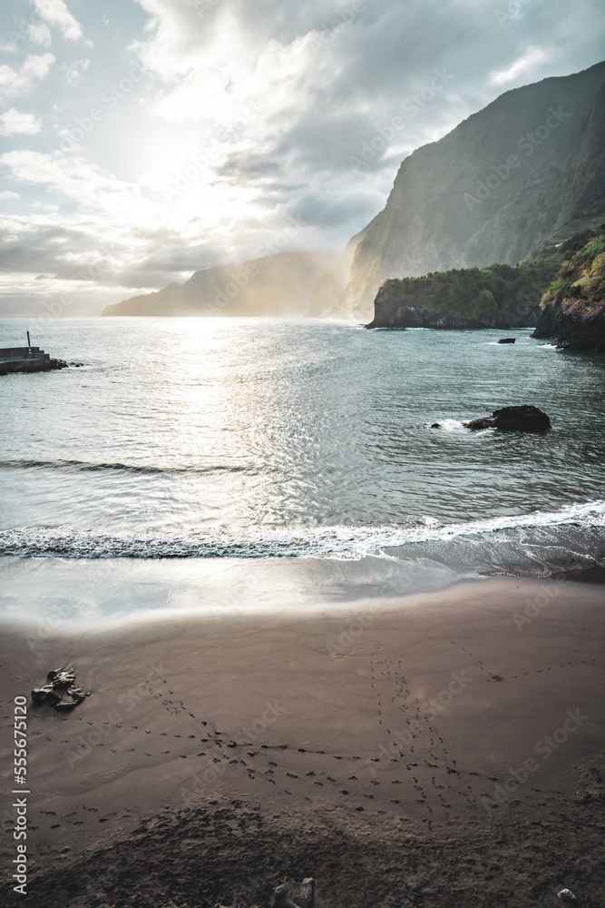 Magnisificat calm sunrise atmosphere on Seixal beach photographed in the morning. Seixal beach, Madeira Island, Portugal, Europe.