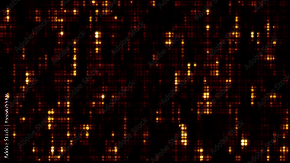 Abstract loop glow orange digital dots mosaic technology on black background. Abstract loop glow orange digital dots mosaic technology on black background.