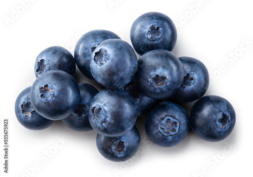 Blueberry isolated. Blueberries top view. Blueberry heap on white background with clipping path.