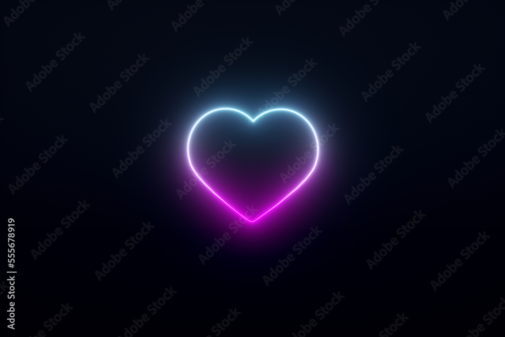 neon heart over black background, 3d render