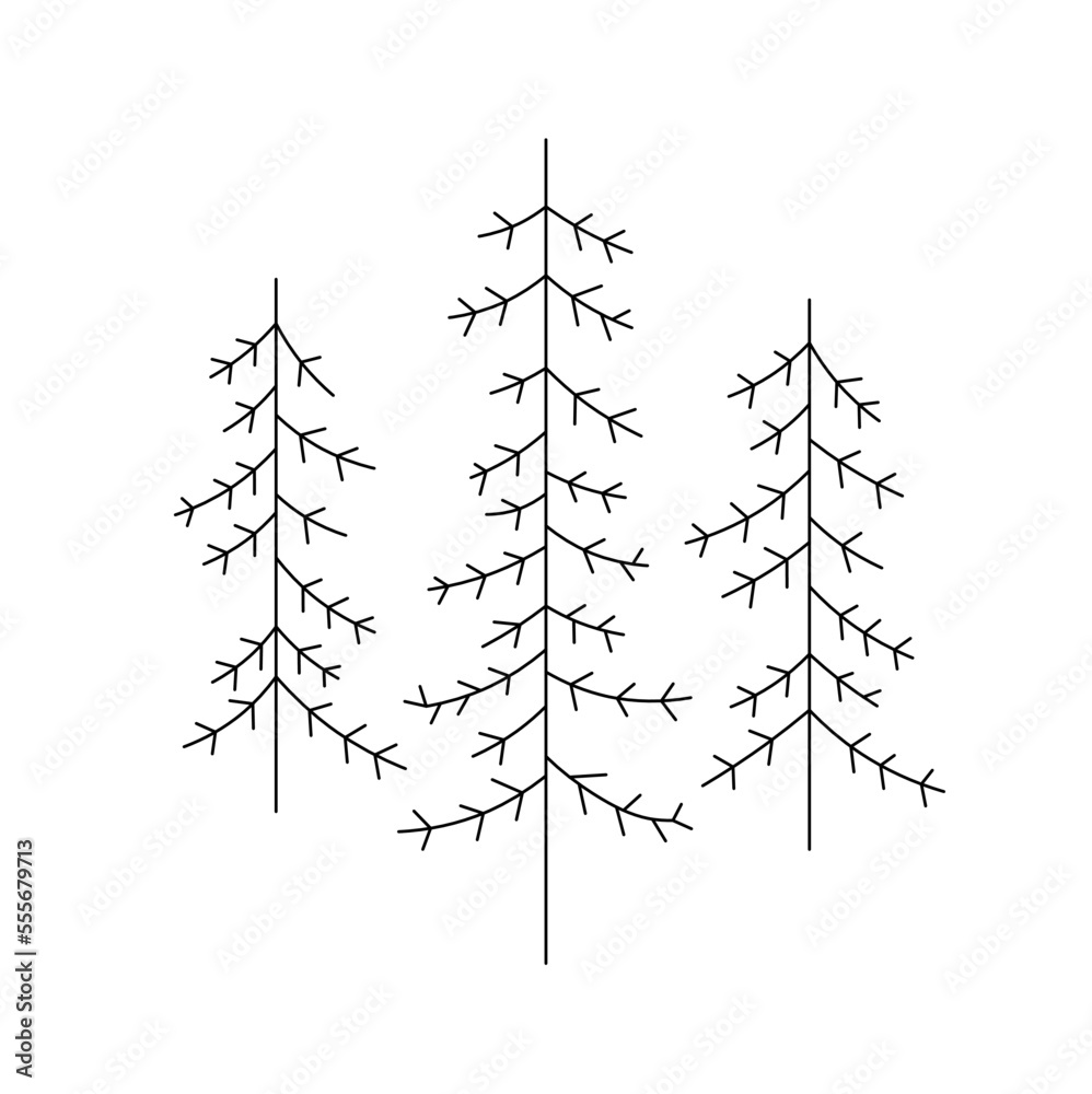 Vector isolated simple minimal three fir trees forest colorless black ...