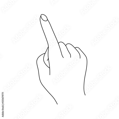 Vector isolated hand gesture one hand pointing with finger colorless black and white contour line easy drawing
