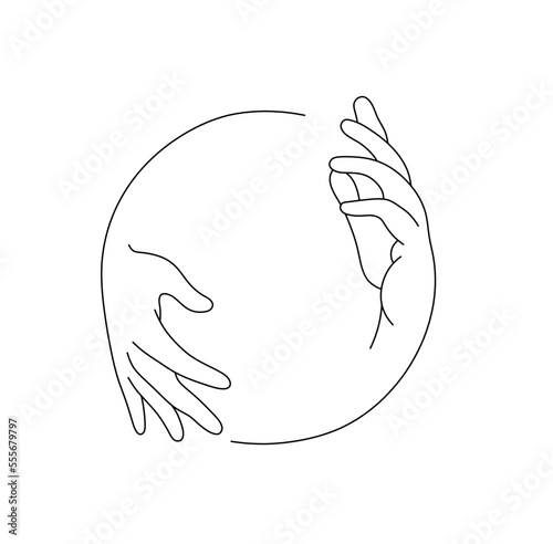 Vector isolated two swirling human hands ying yang hands circle colorless black and white contour line easy drawing