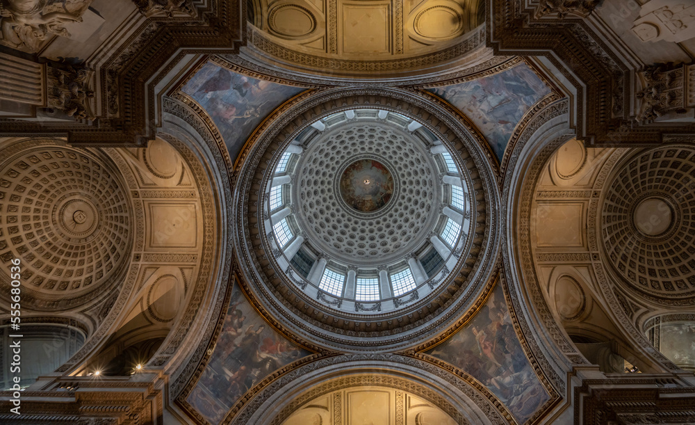 Paris, France - 12 20 2022: The Pantheon . View of the ceiling