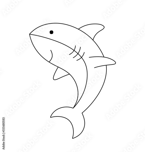 Vector isolated one cute cartoon smiling shark colorless black and white contour line easy drawing