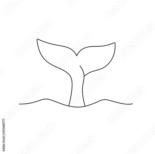 Vector isolated  fish tale sticking out of the water wave colorless black and white contour line easy drawing
