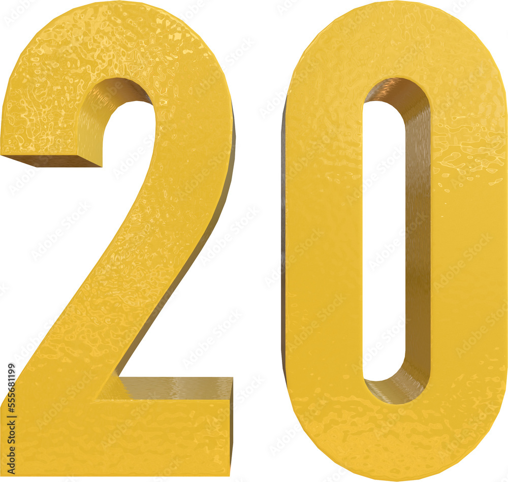 Number 20 Yellow Metal Paint 3D Render Number 20 Yellow Metal Paint 3D Render