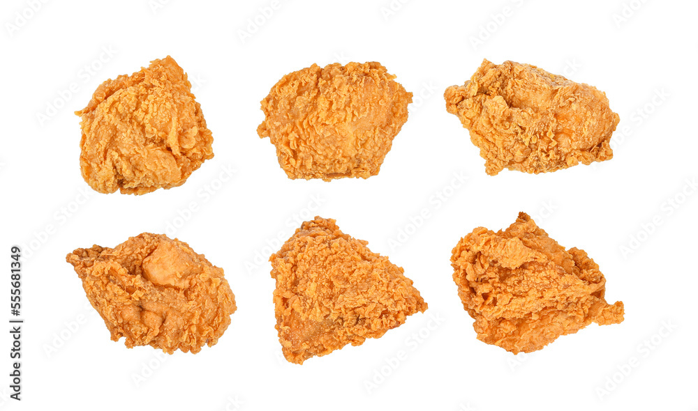Fried chicken isolated on white background. Top view Fried chicken isolated on white background. Top view