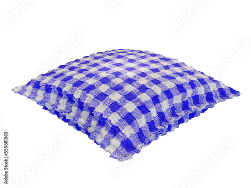 Fluffy blue checkered pillow. 3d render.
