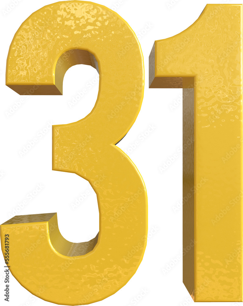 Naklejka premium Number 31 Yellow Metal Paint 3D Render