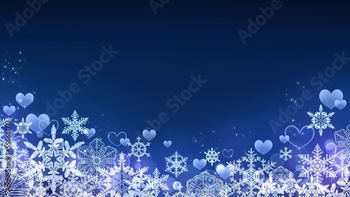 Fototapeta Naklejka Na Ścianę i Meble -  美しい雪の結晶とハートの青い背景素材