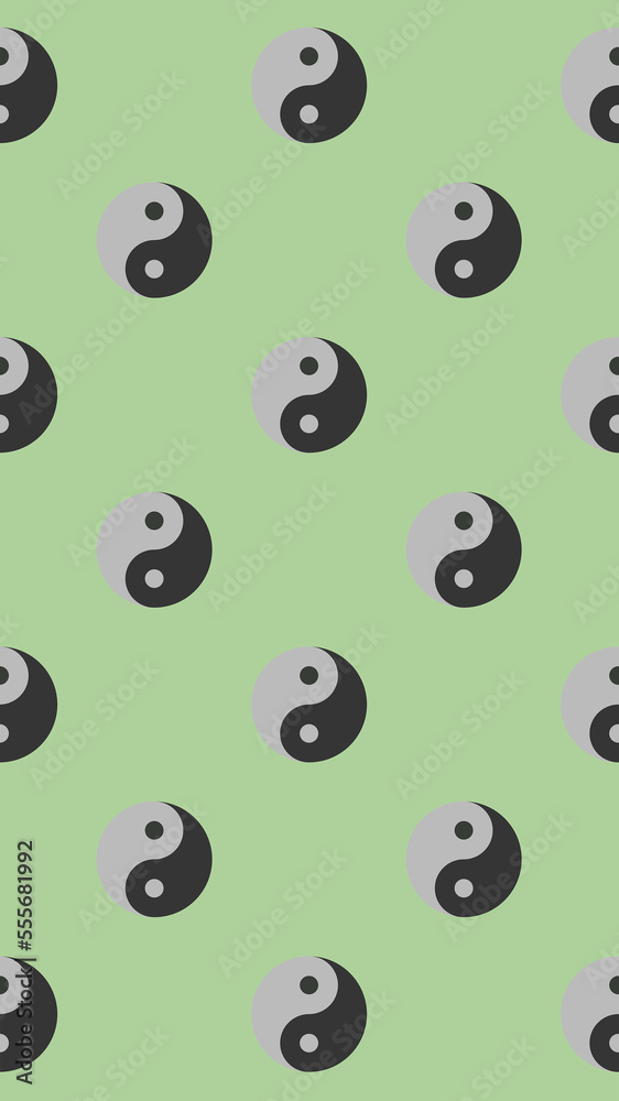 Seamless pattern. Image of Yin Yang symbol on pastel yellow green backgrounds. Symbol of opposite. Surface overlay pattern. Vertical image. 3D image. 3D rendering. Seamless pattern. Image of Yin Yang symbol on pastel yellow green backgrounds. Symbol of opposite. Surface overlay pattern. Vertical image. 3D image. 3D rendering.