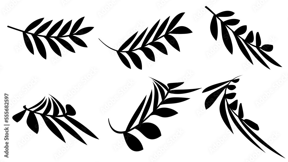 Set of Branches with Leaves Shilouette sketch Set of Branches with Leaves Shilouette sketch