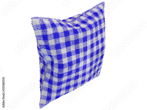 Fluffy blue checkered pillow. 3d render.