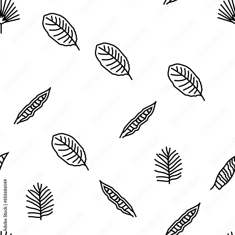 palm leaf summer plant green vector seamless pattern thin line illustration