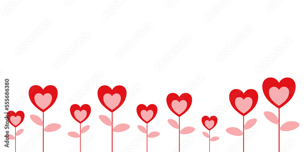 Red heart flowers background- illustration. Png file.