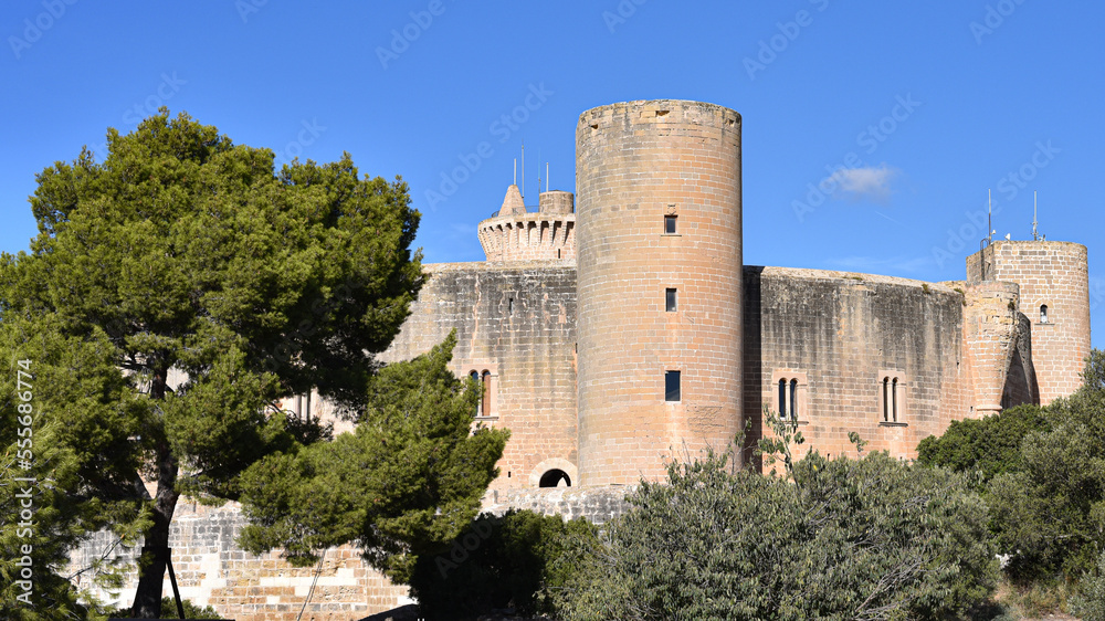 Palma, Spain - 8 November, 2022: Castel de Bellver, a circular castle overlooking the city of Palma, Mallorca