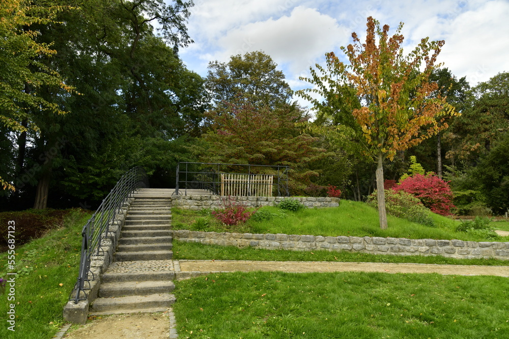 Chemin rustique parfois en pavés avec coins de repos entre les haies et plantes au Jardins des Fleuristes à Laeken
Chemin rustique parfois en pavés avec coins de repos entre les haies et plantes au Jardins des Fleuristes à Laeken