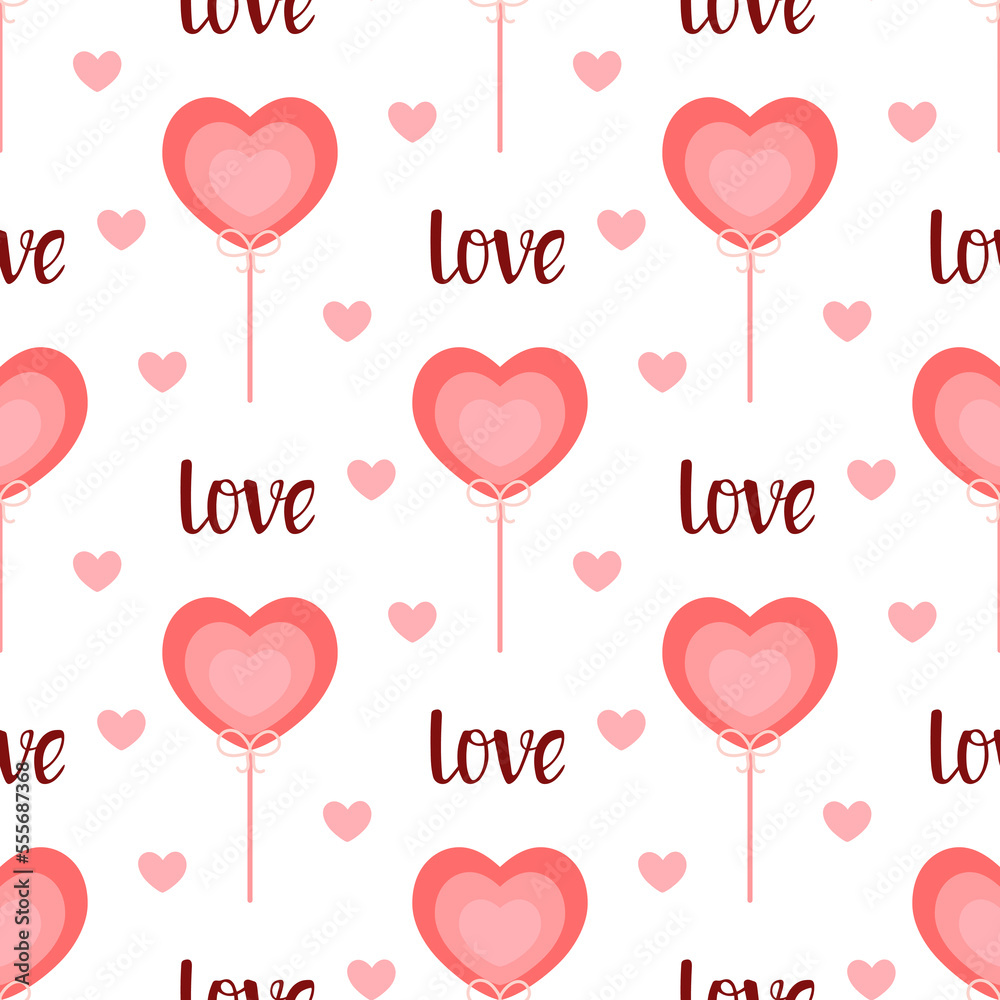 vector seamless pattern with candy heart and lettering