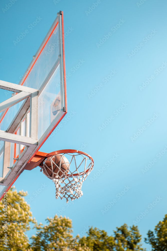 basketball rim ball in net