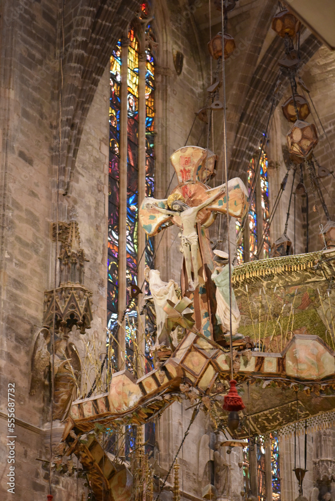 Palma de Mallorca, Spain - 10 Nov 2022: Gaudi designed Altar in the Palma Seo Cathedral Basilica