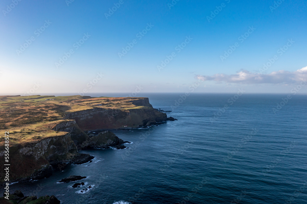 Aerial view of Dunseverick in County Antrim, in Northern Ireland.