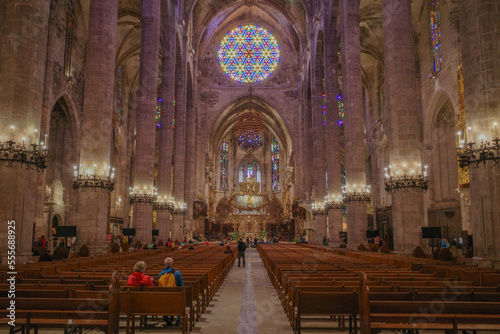 Palma de Mallorca, Spain - 10 Nov 2022: Interior of the Palma Seo Cathedral Basilica