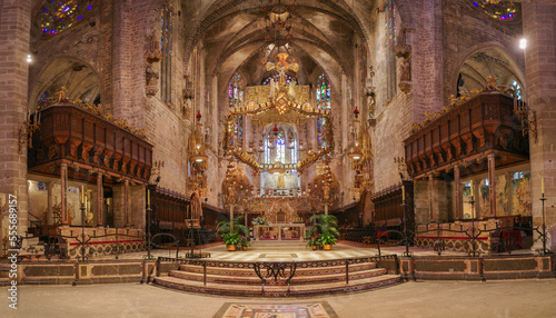 Palma de Mallorca, Spain - 10 Nov 2022: Gaudi designed Altar in the Palma Seo Cathedral Basilica